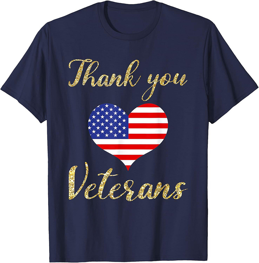 Thank You Veterans With American Flag Heart For Veterans Day T-Shirt