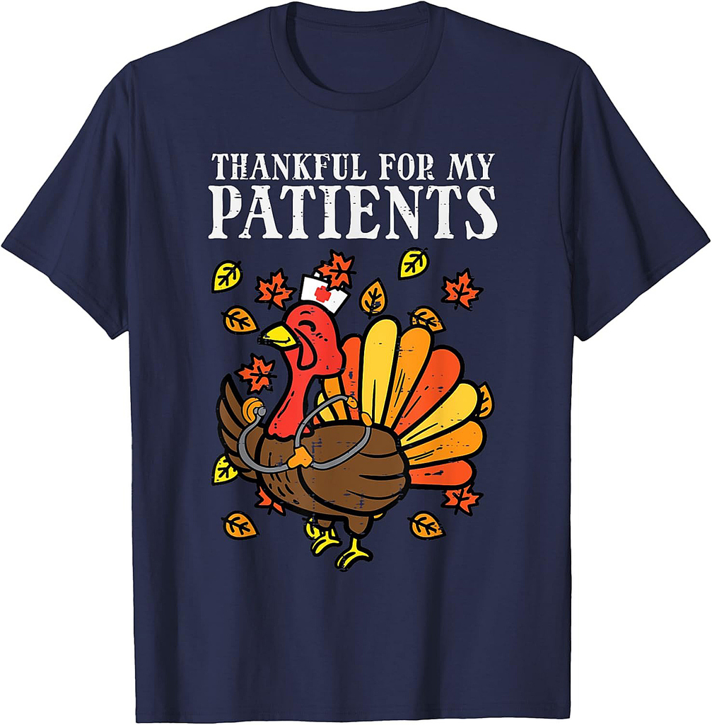 Thankful For Patients Turkey Nurse Thanksgiving Fall Scrub T-Shirt