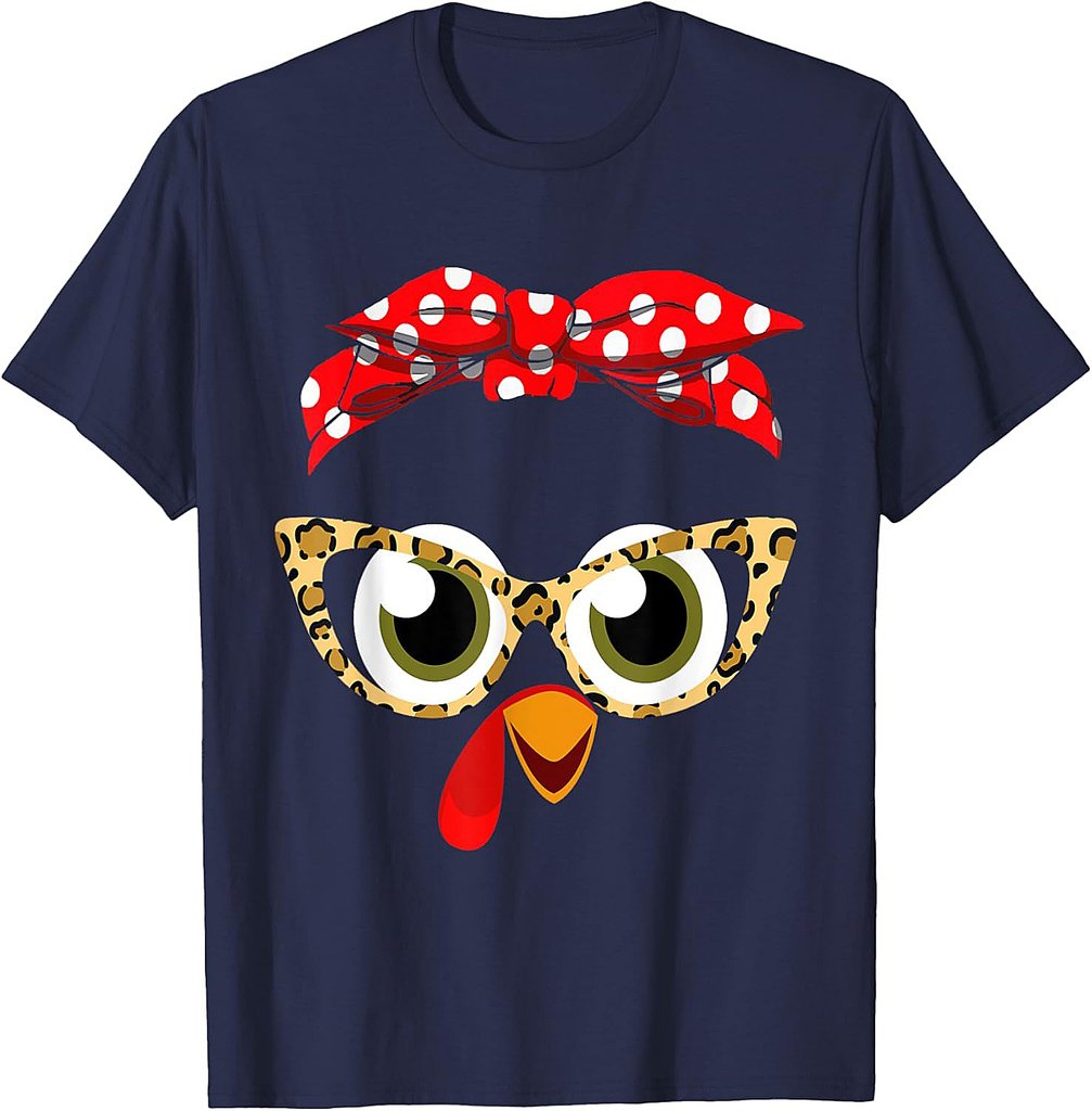 Thanksgiving Day Turkey Face Leopard Print Glasses Girls T-Shirt