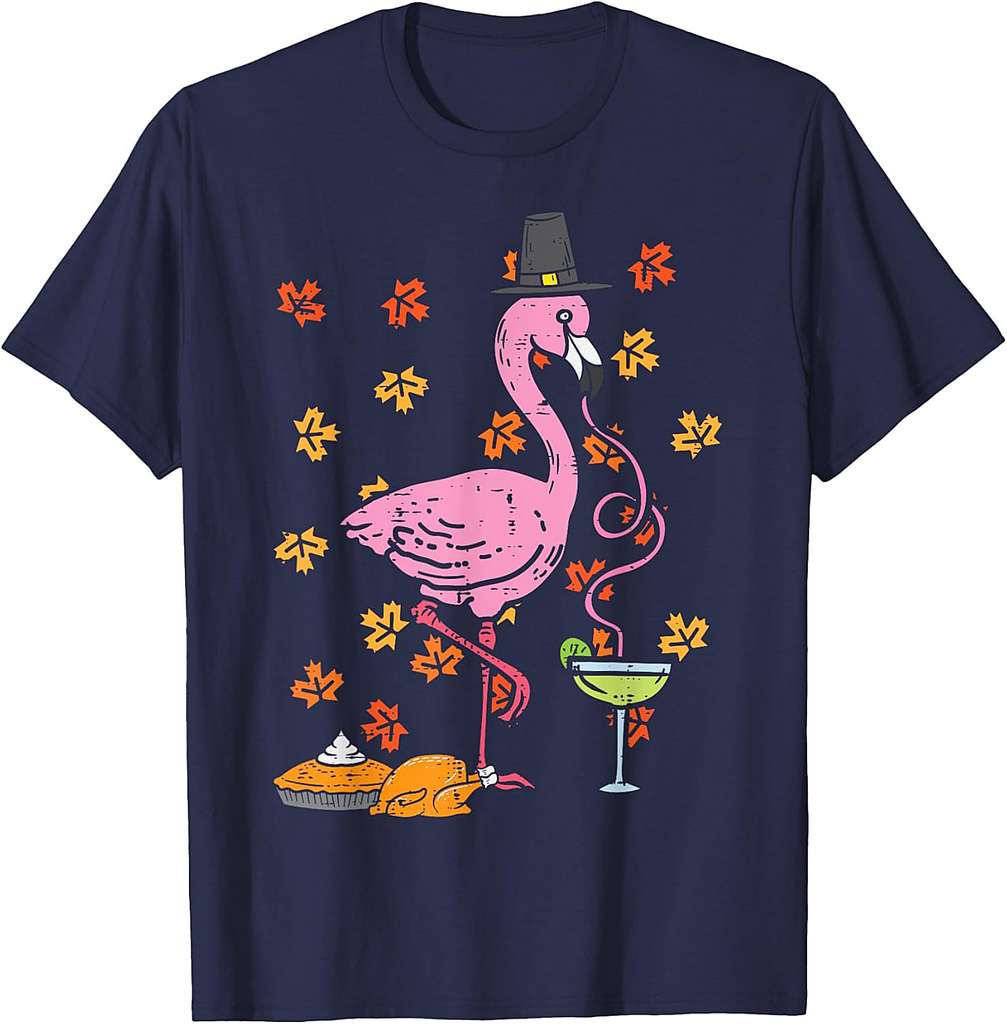 Thanksgiving Pilgrim Flamingo Fall Autumn Men Women T-Shirt