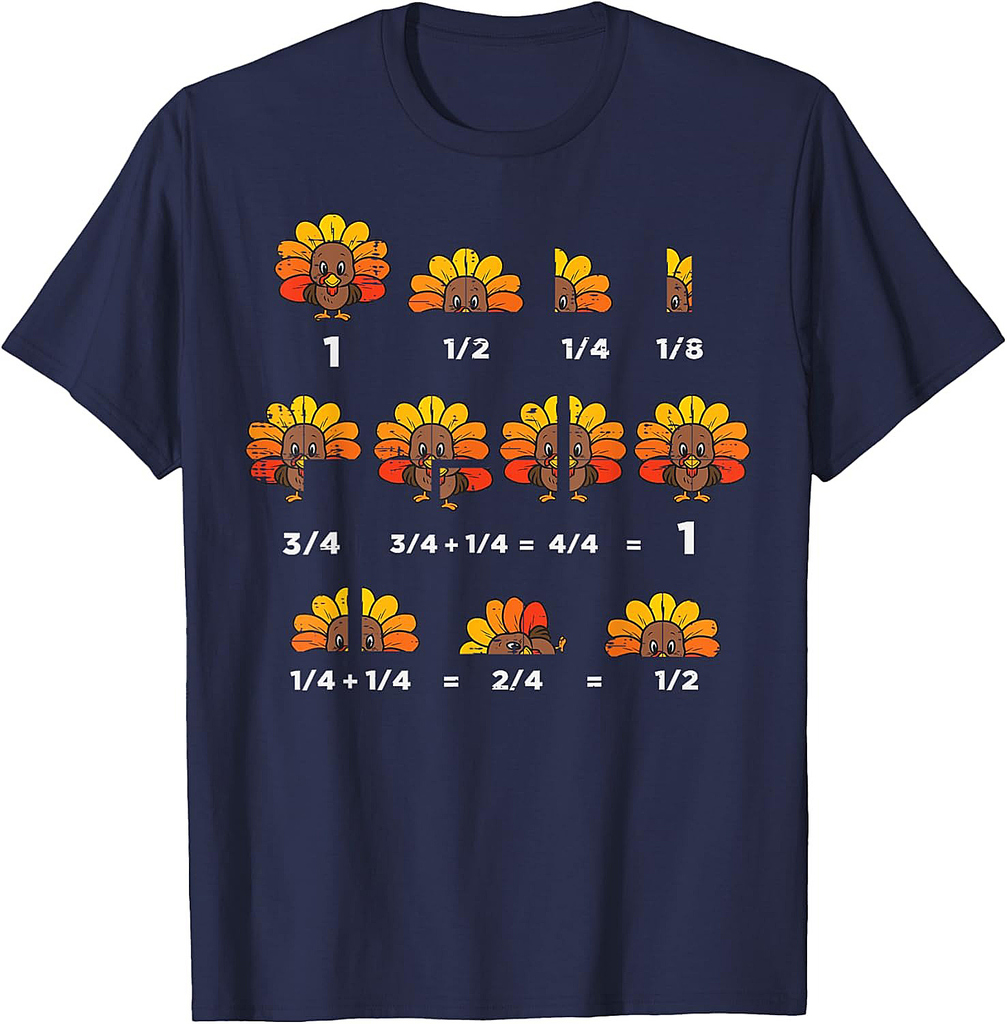 Thanksgiving Turkey Math Fraction Funny Teacher Men Women T-Shirt