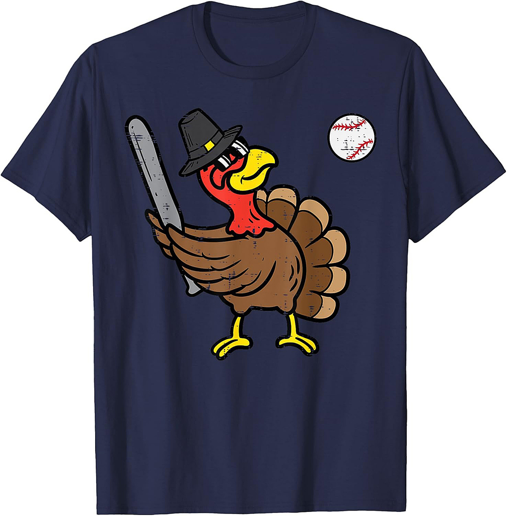 Thanksgiving Turkey Baseball Fall Men Boys Teen Youth T-Shirt