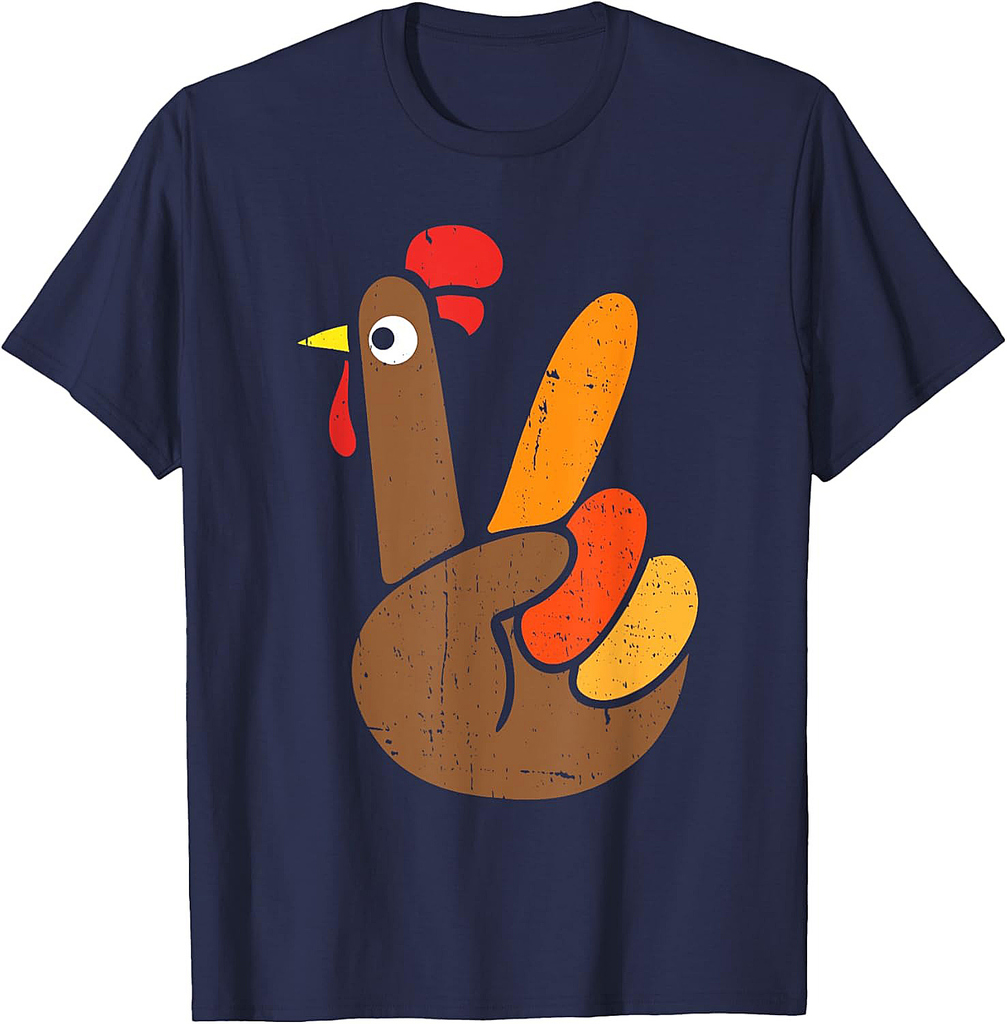 Peace Sign Turkey Hand Funny Thanksgiving T-Shirt