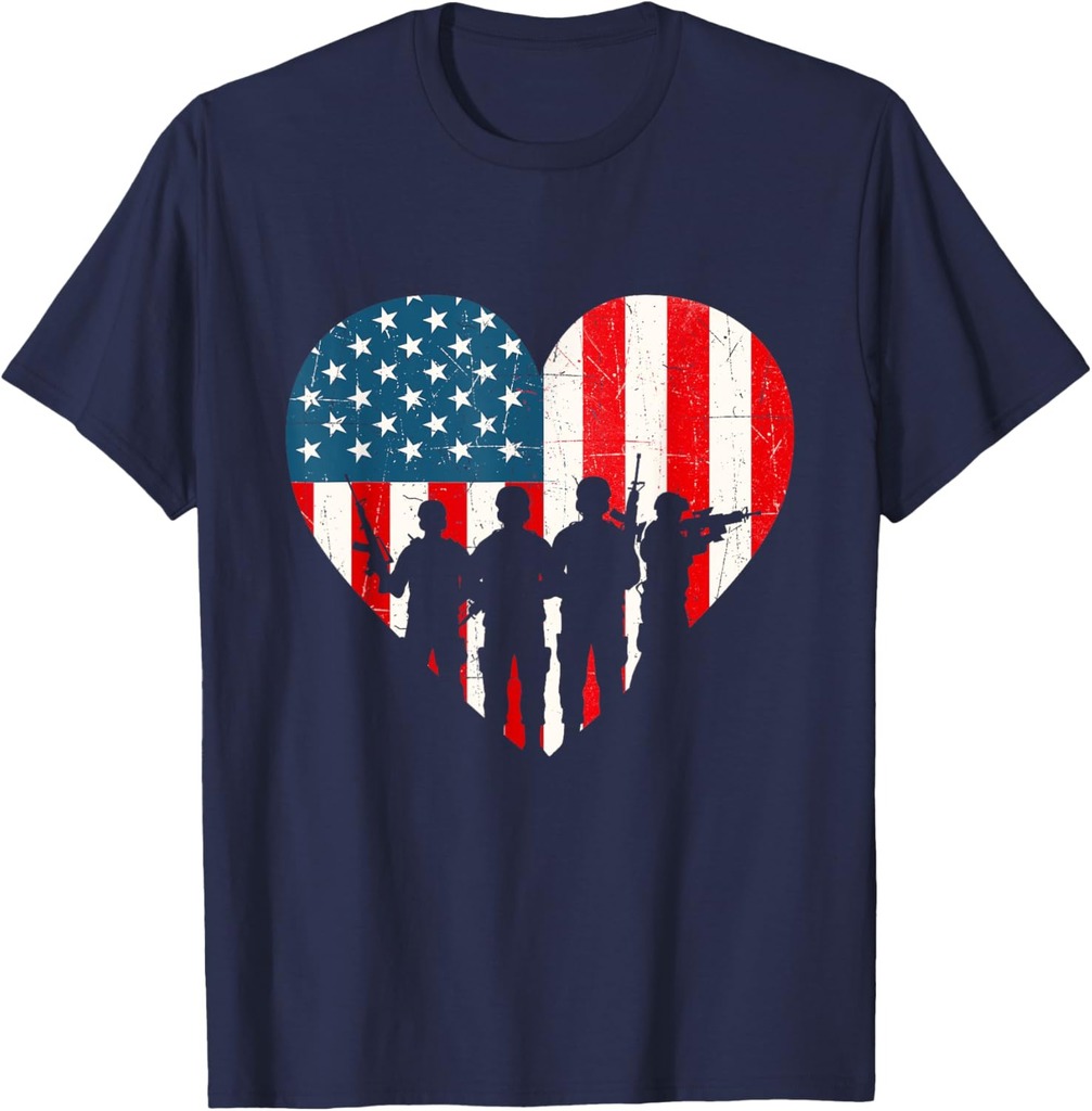 US Flag Heart Soldiers  Patriotic Veterans Memorial Day T-Shirt
