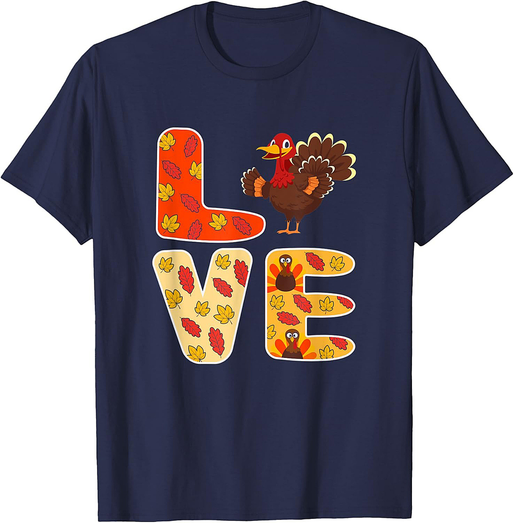 Thanksgiving Love Turkey Fall Leaves Thankful T-Shirt