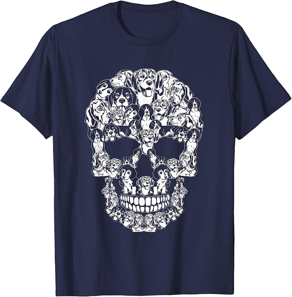 Beagle Dog Graphic Halloween Skull Costumes T-Shirt for Men Women