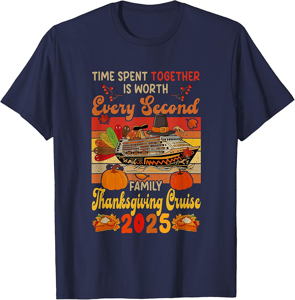 Vintage Retro Family Thanksgiving Funny Cruise 2025 Together T-Shirt