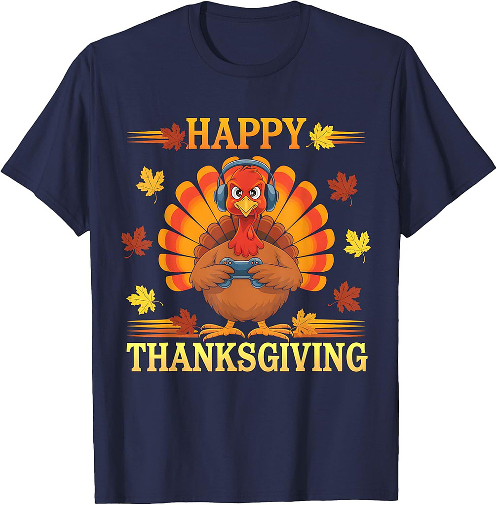 Happy Thanksgiving Funny Turkey Dinner Gamer Thanksgiving T-Shirt