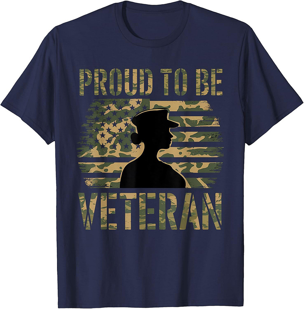 Proud Be A Veteran Soldier Army US Flag Camouflage Veteran T-Shirt