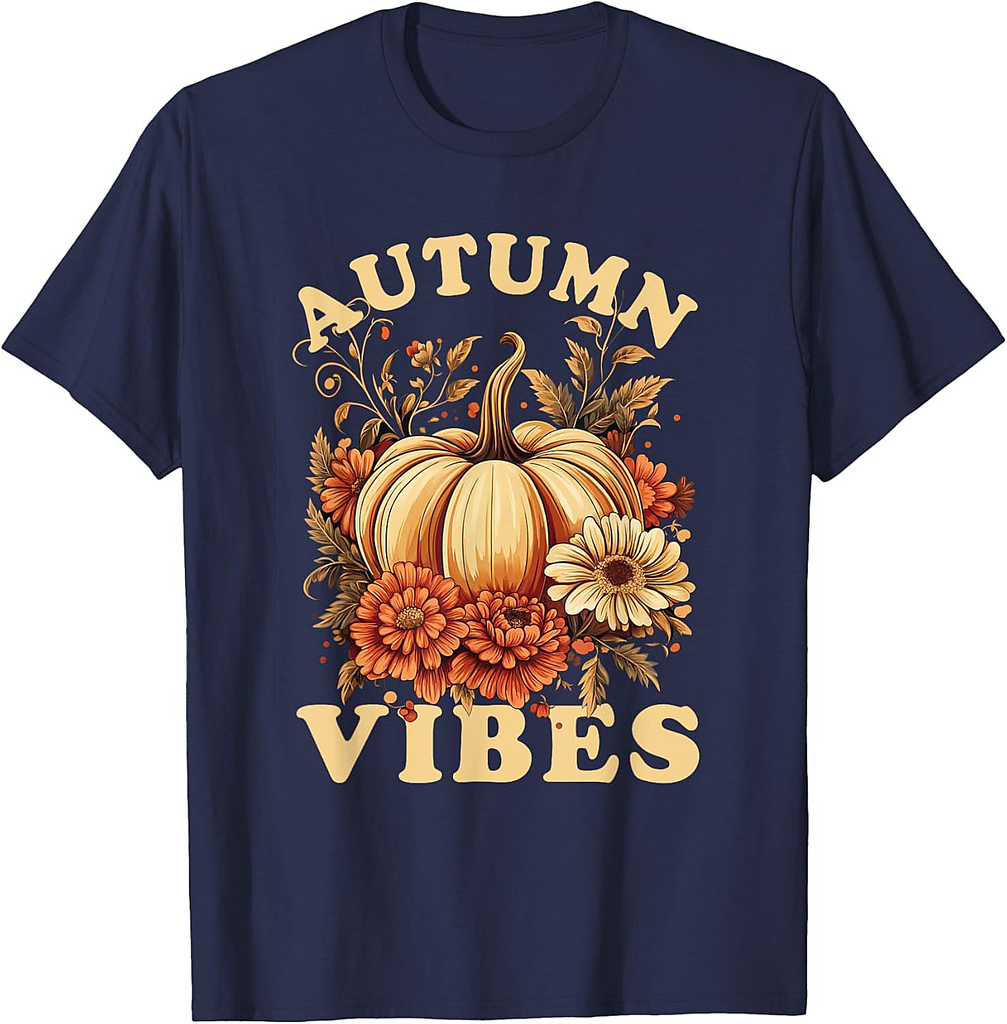 Autumn Vibes For Women Pumpkin Fall Graphic Thanksgiving T-Shirt