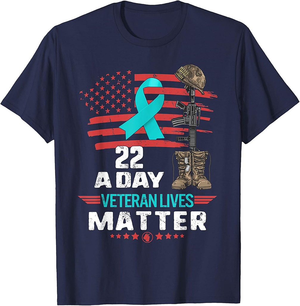 PTSD Awareness 22 a Day Veteran Lives Matter American Flag T-Shirt