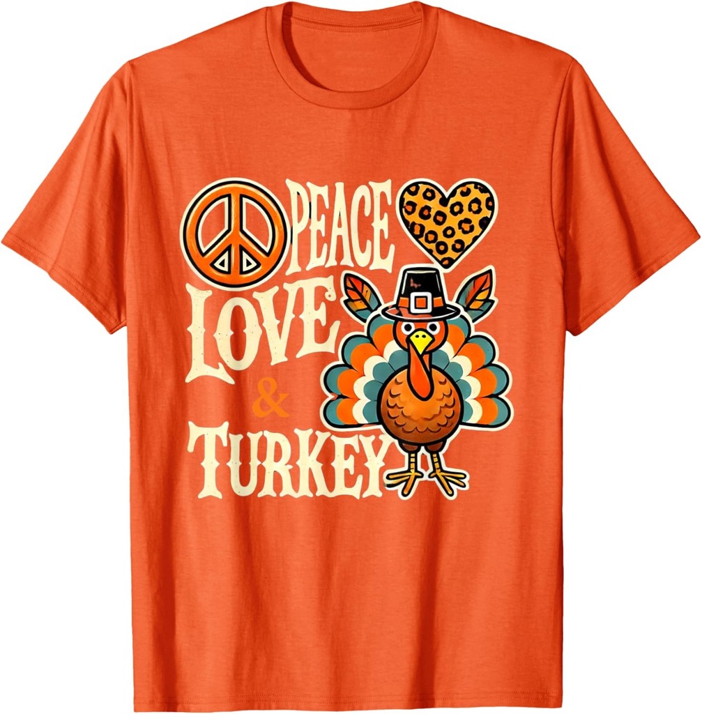 Peace Love Turkey Pilgrim Leopard Print Thanksgiving T-Shirt