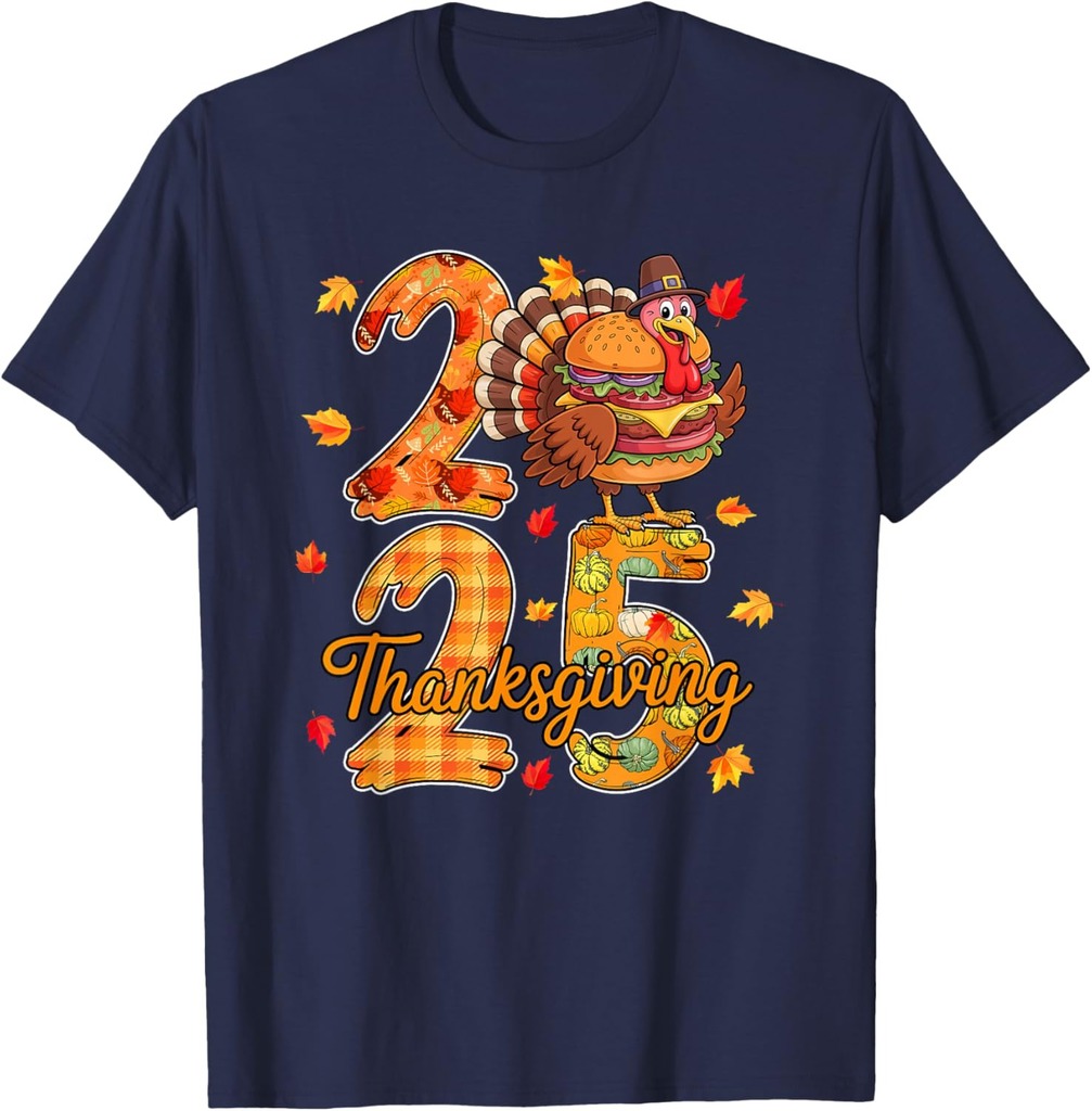Thanksgiving 2025 Cute Turkey As Hamburger Food Lover Autumn T-Shirt
