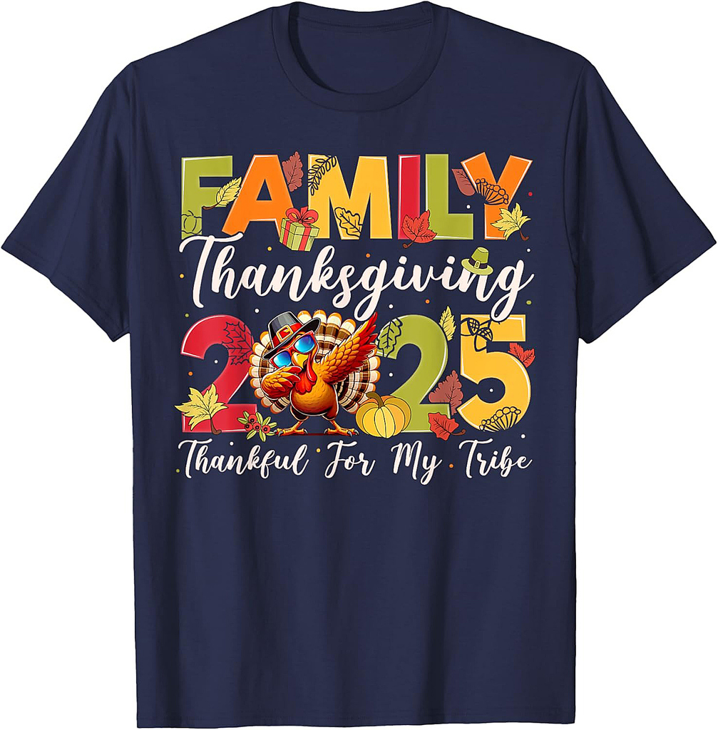 Family Thanksgiving 2025 Crew Dabbing Turkey Group Matching T-Shirt