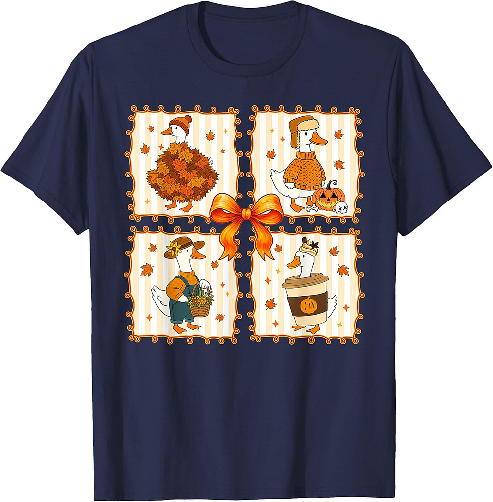 Retro Cozy Goose Pumpkin Fall Autumn Thanksgiving Women T-Shirt