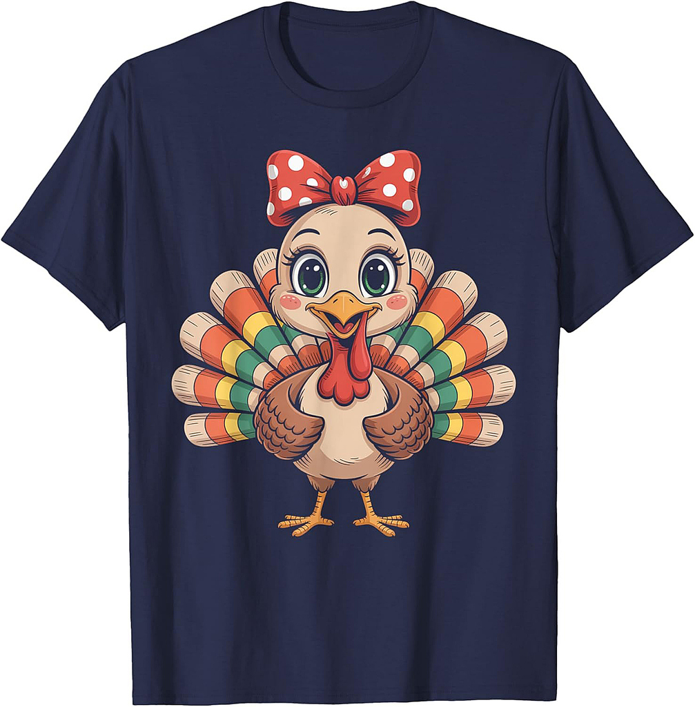 Thanksgiving Turkey Girl Fall Animal Art T-Shirt