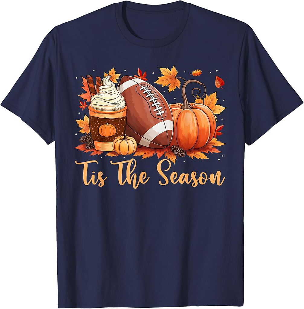 Tis The Season Fall Thanksgiving Pumpkin Spice Football T-Shirt