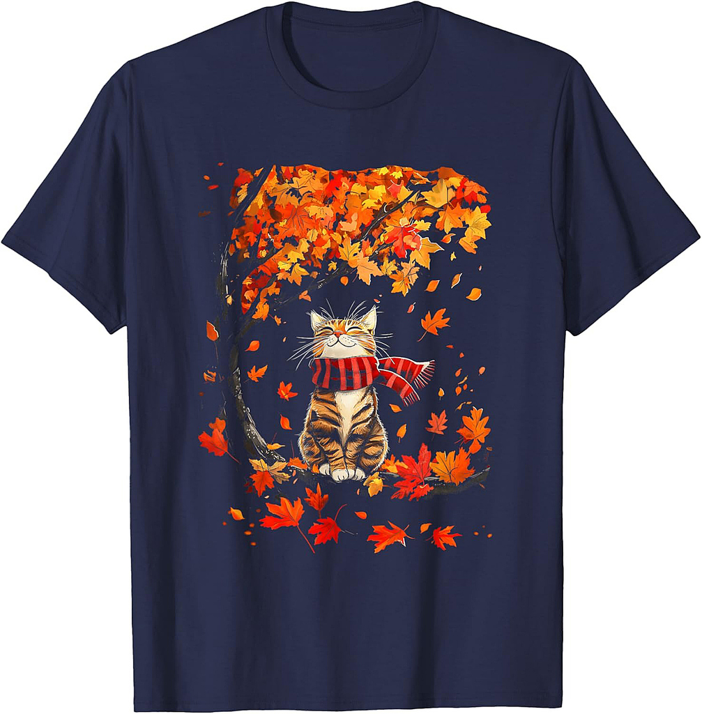 It's Fall Y'all Thanksgiving Cat Leaf Fall Tree Hello Autumn T-Shirt