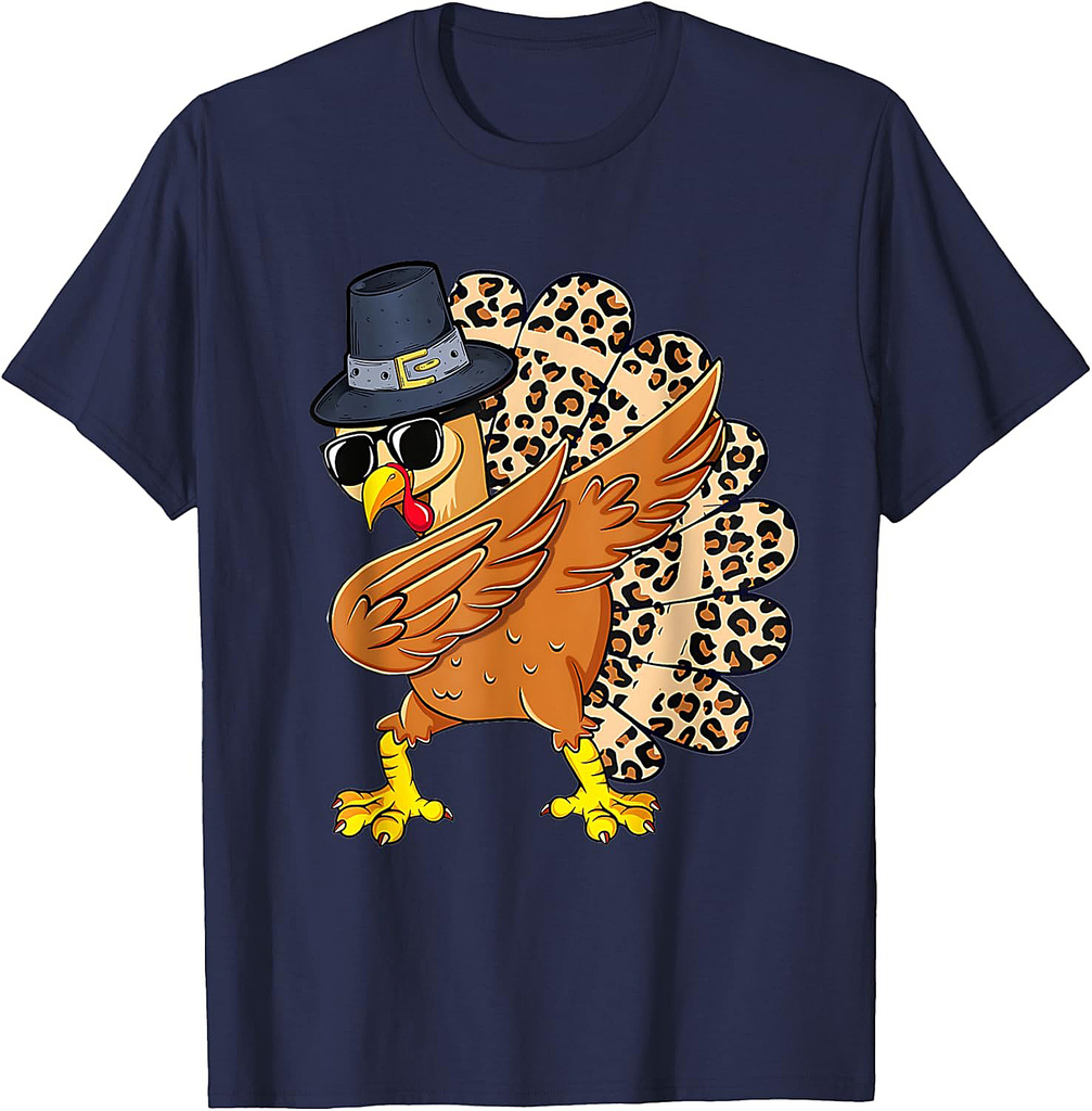 Dabbing Turkey Thanksgiving Leopard Autumn Fall Funny Dab T-Shirt