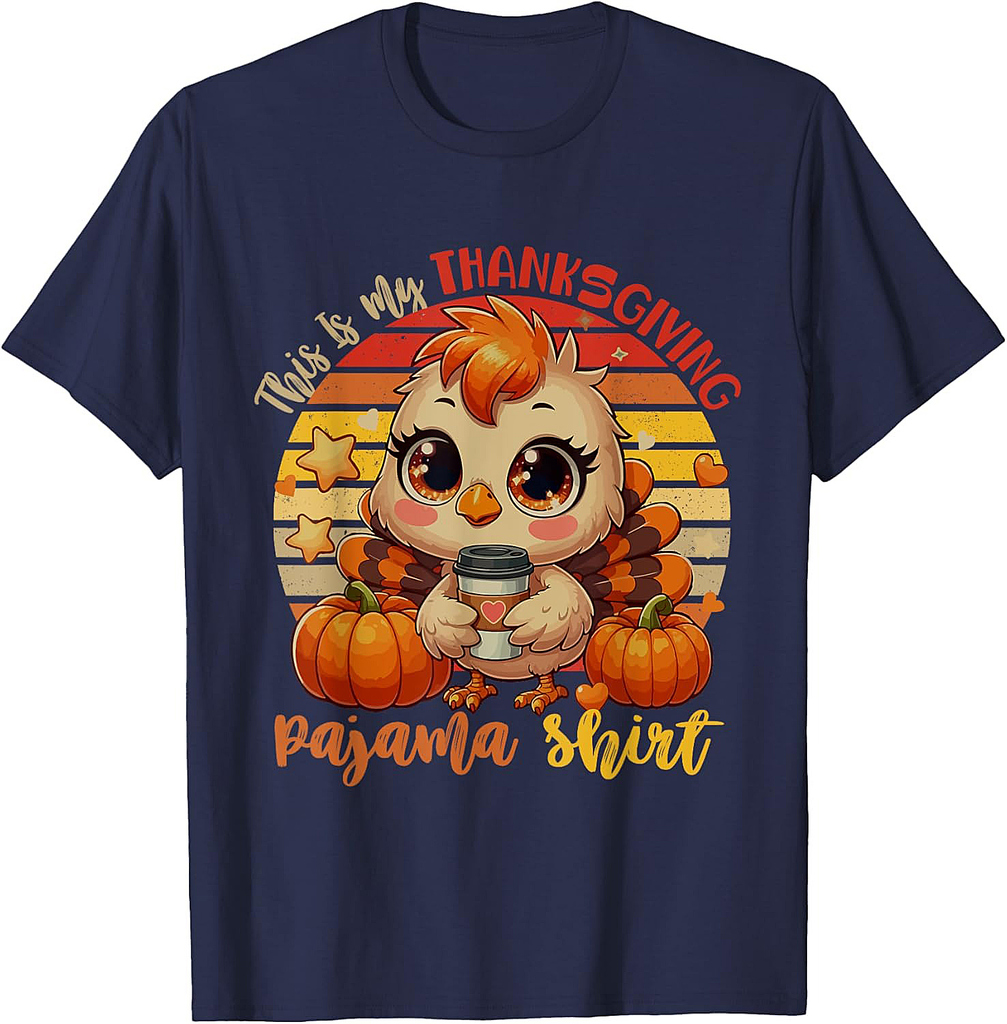 My Thanksgiving Pajama Shirt Autumn Turkey Drinking Coffee T-Shirt