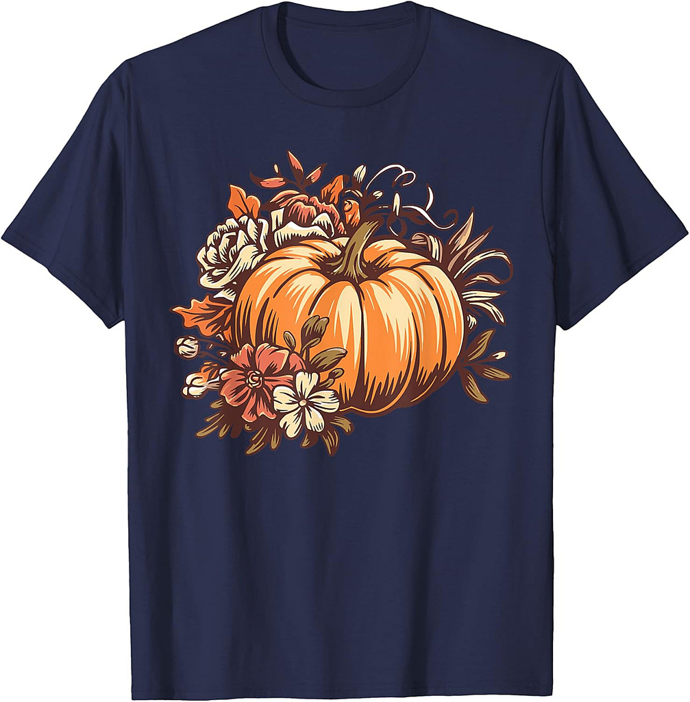 Fall Shirt Women Vintage Pumpkin Autumn Graphic Thanksgiving T-Shirt