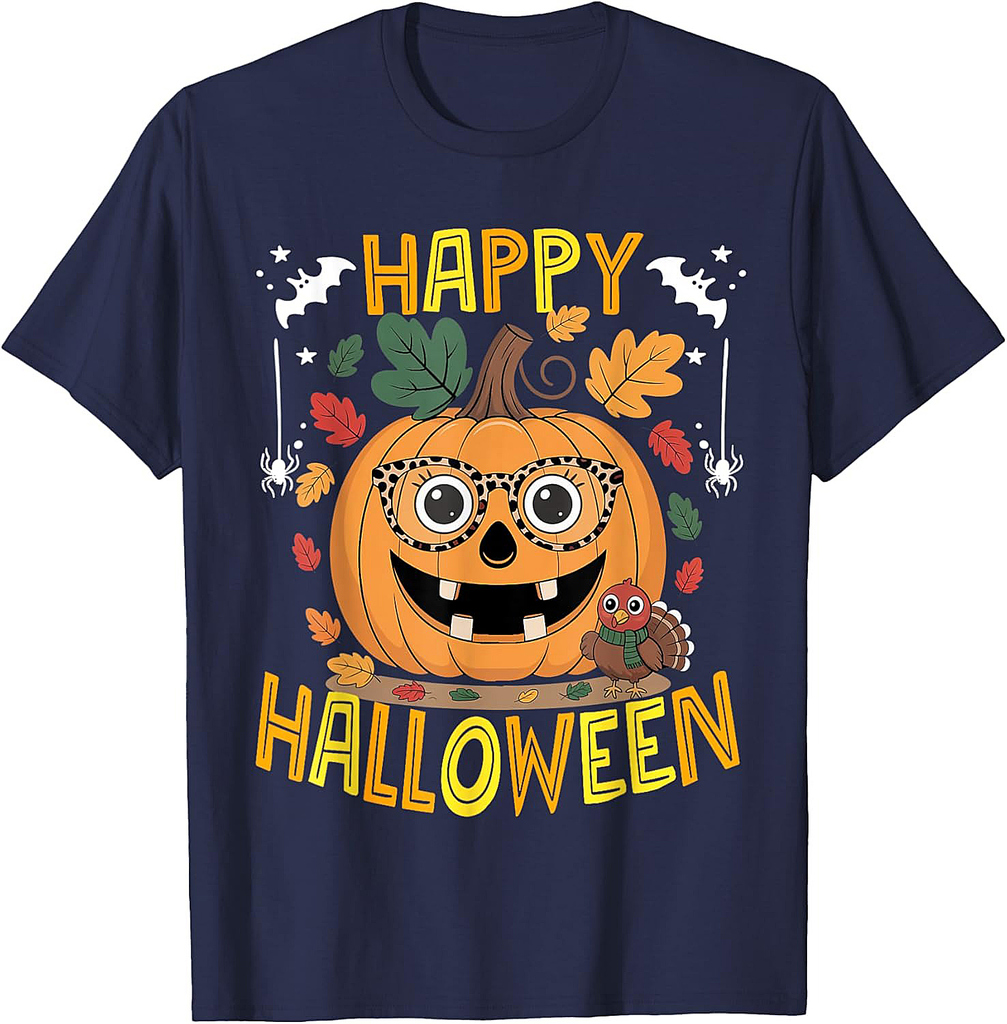 Cute Pumpkin Glasses Halloween Thanksgiving Autumn 2025 T-Shirt