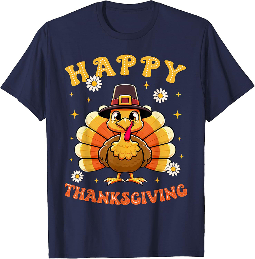 Groovy Happy Thanksgiving Funny Turkey Family Men Women T-Shirt