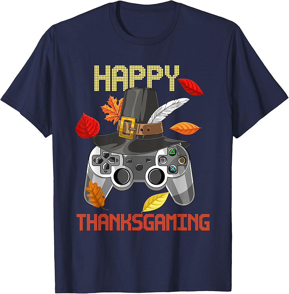 Happy Thanksgiving Video Game Controller Pilgrim Boy Men T-Shirt