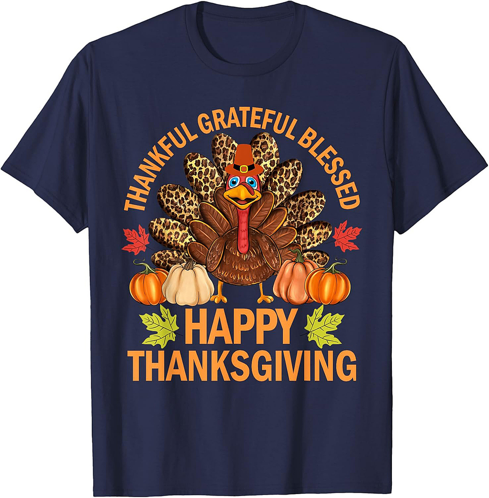 Happy Thanksgiving Funny Turkey Pumpkin Autumn Fall Family T-Shirt