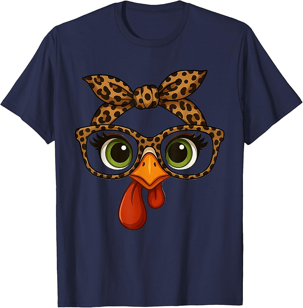Thanksgiving Turkey Face Leopard Print Glasses Women Girls 003 T-Shirt