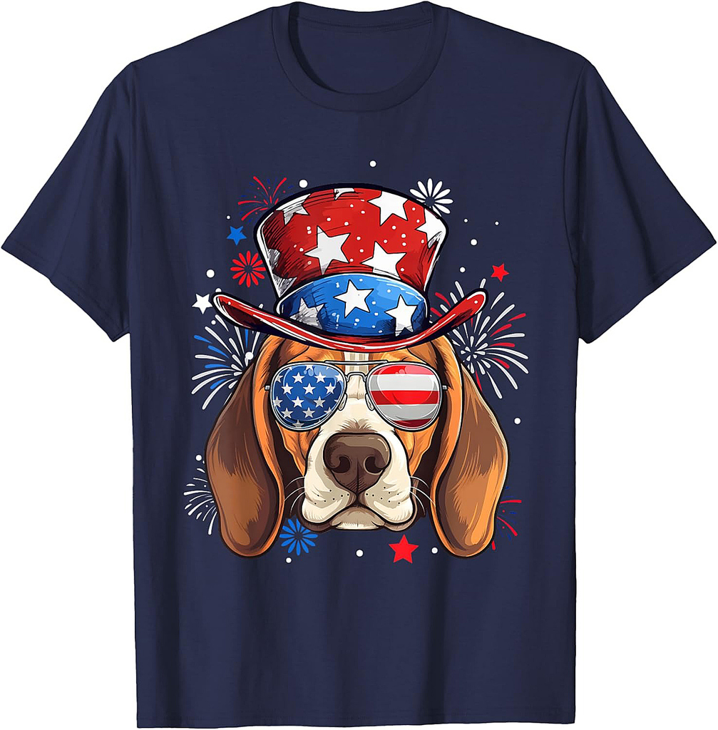 Beagle Patriotic USA Flag 4th Of July Dog Lover Women Men T-Shirt