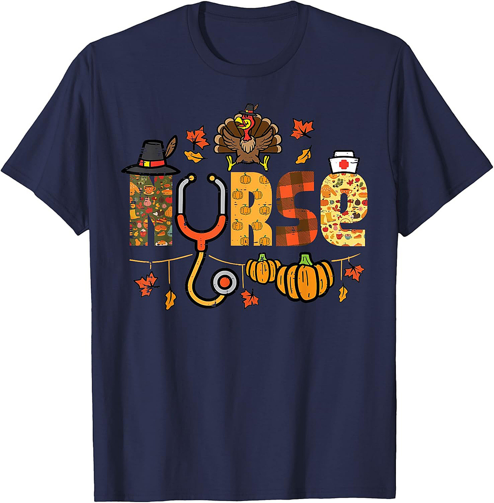 Thanksgiving Nurse Stethoscope Fall Scrub Top ER Men Women T-Shirt