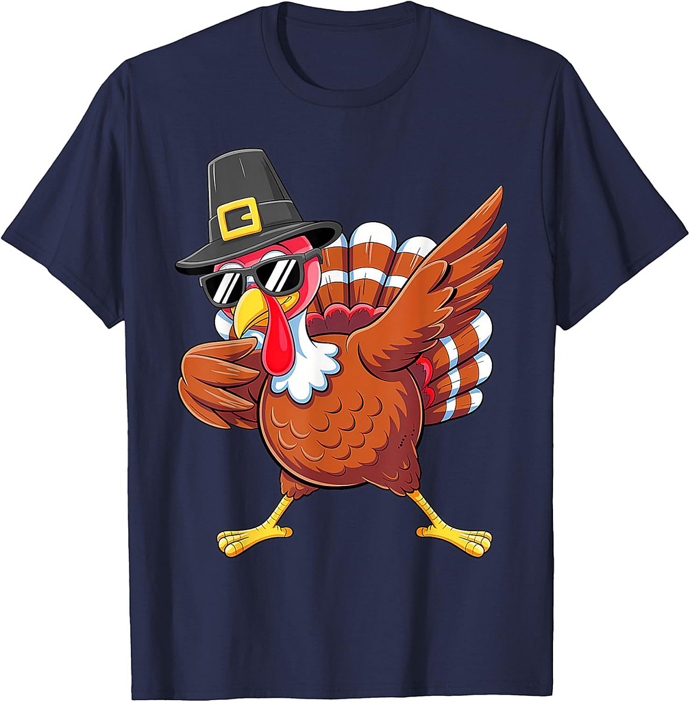 Dabbing Turkey Thanksgiving Day Pilgrim Boys Men Funny Dab T-Shirt