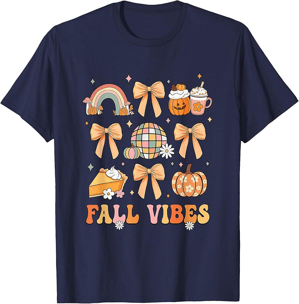 Retro Coffee Fall Vibes Autumn Coquette Pumpkin Thanksgiving T-Shirt
