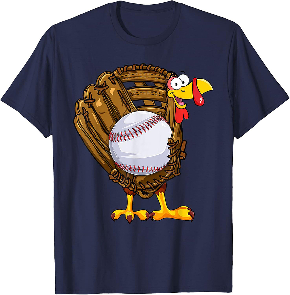 Funny Turkey Baseball Glove Autumn Fall Vibes Thanksgiving T-Shirt