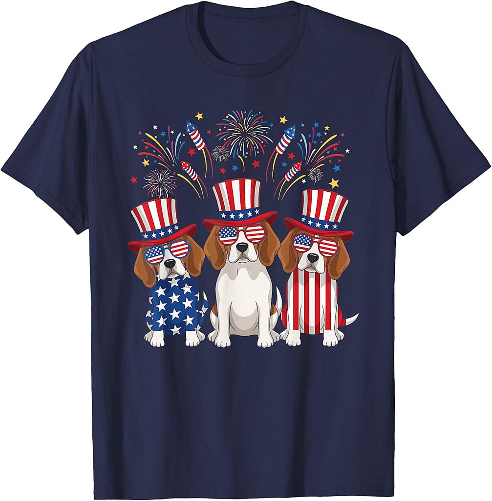 Funny Beagle Fireworks American USA Flag 4th of July T-Shirt