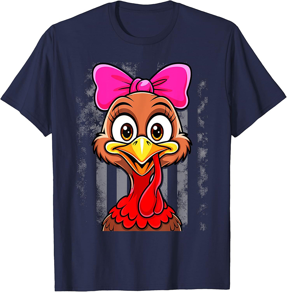 Turkey Face Girl Leopard Bow Thanksgiving Costume Turkey T-Shirt