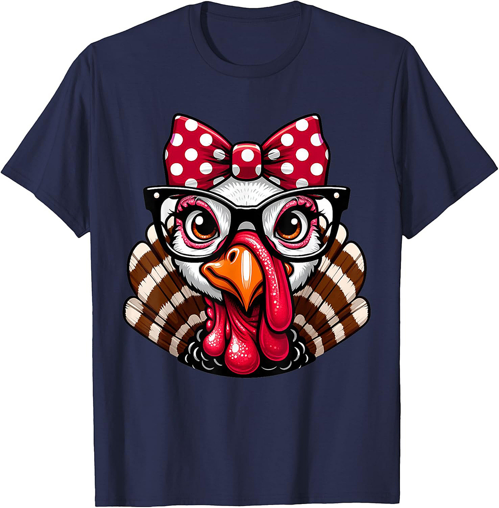 Thanksgiving Turkey Face Glasses Women Girls T-Shirt
