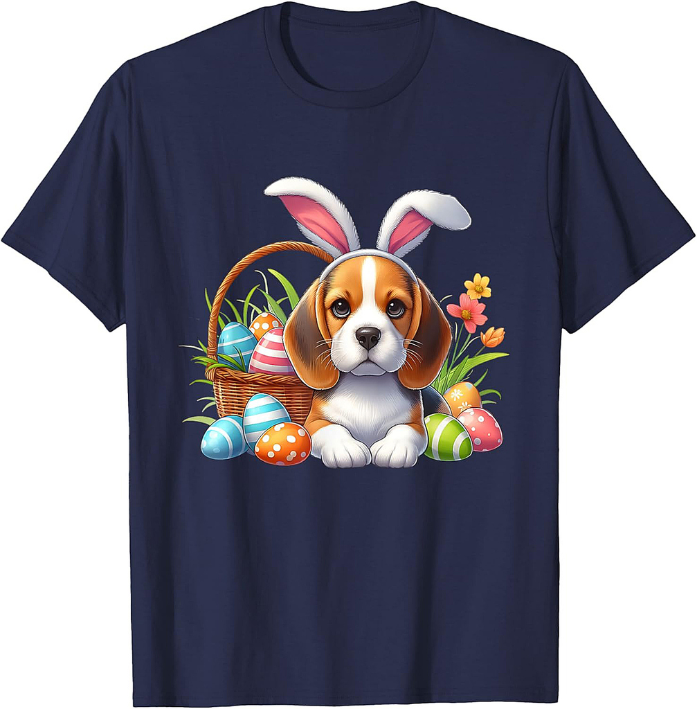 Beagle with Easter Bunny Ears and Colorful Easter Eggs T-Shirt