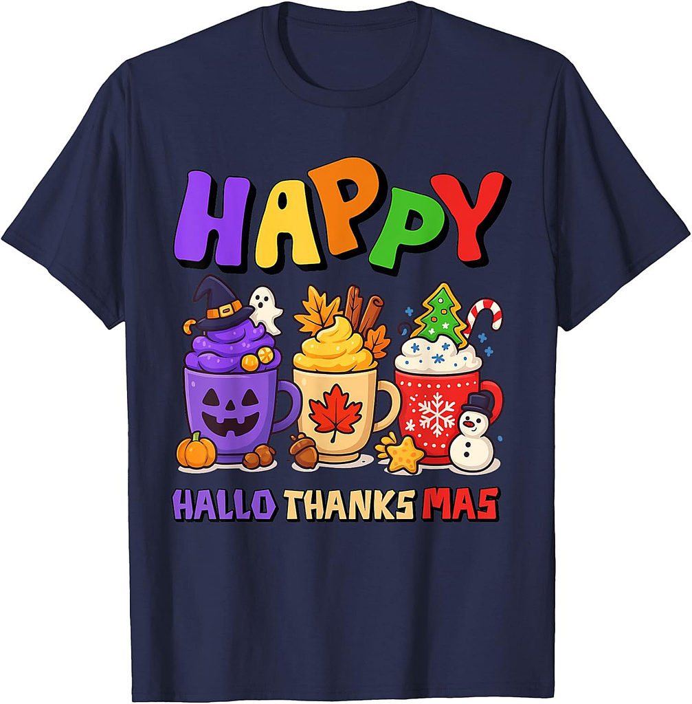 Happy HalloThanksMas Halloween Thanksgiving Christmas Coffee T-Shirt
