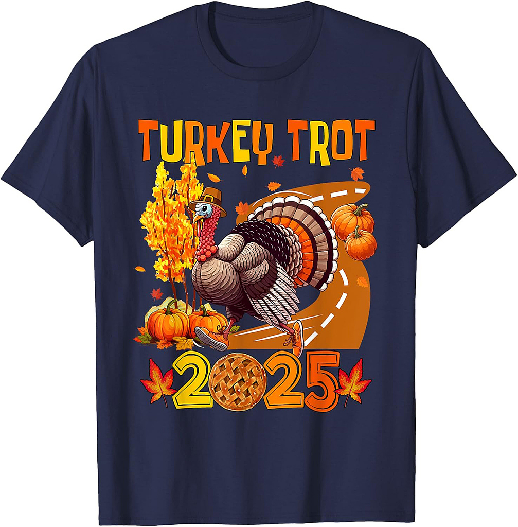 Turkey Trot 2025 Thanksgiving Autumn Turkey Running Runner T-Shirt