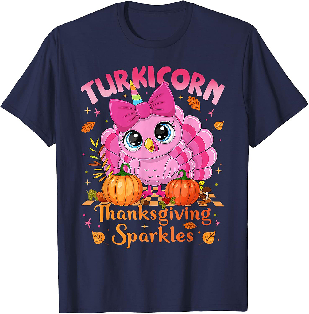 Cute Unicorn Turkey Turkicorn Girl Funny Thanksgiving T-Shirt