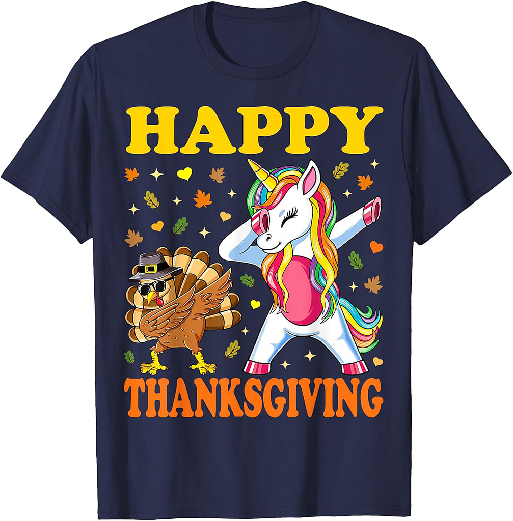 Cute Unicorn Thanksgiving Shirt For Girls Pilgrim Turkey T-Shirt