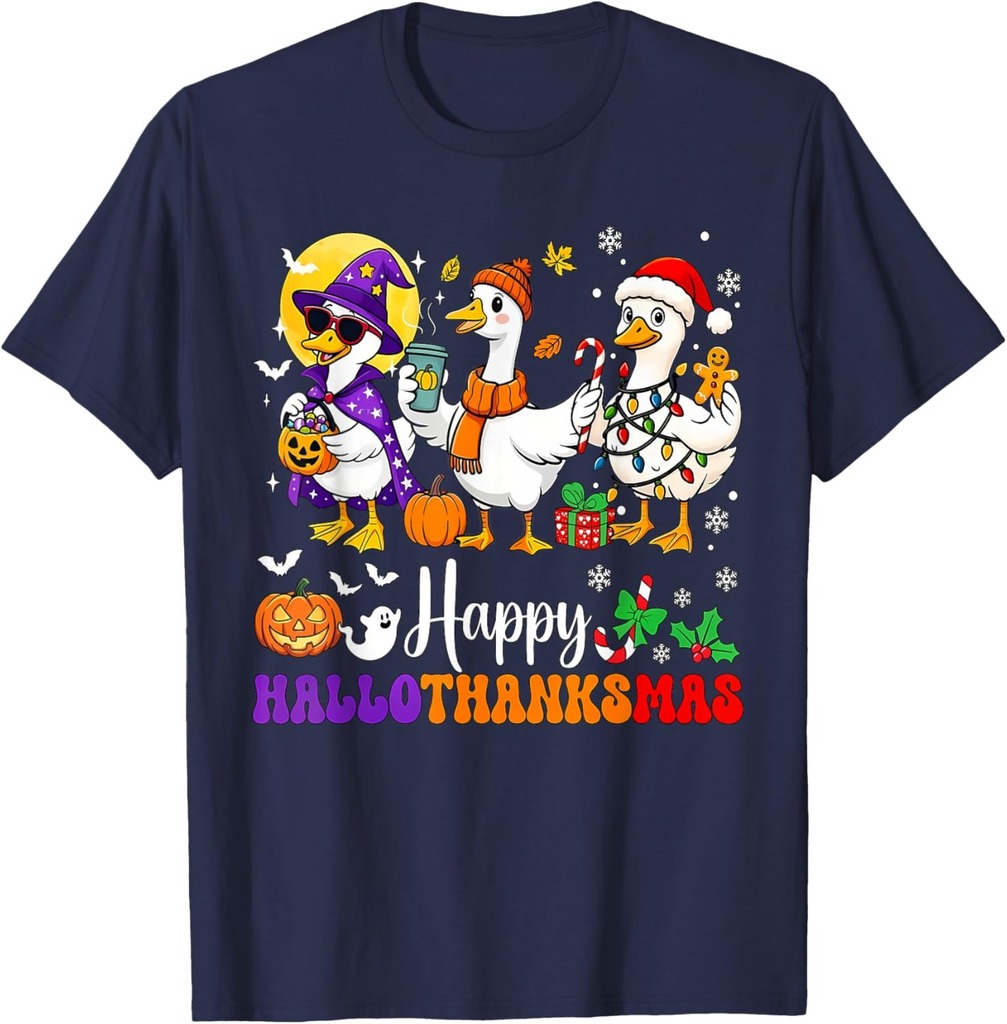 Halloween Thanksgiving Christmas Happy HalloThanksMas Goose T-Shirt