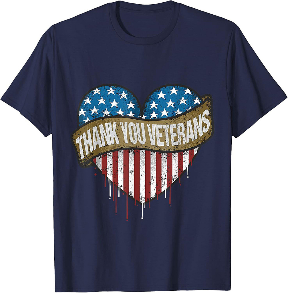 Thank You Veterans Day American Flag Heart Military Army T-Shirt