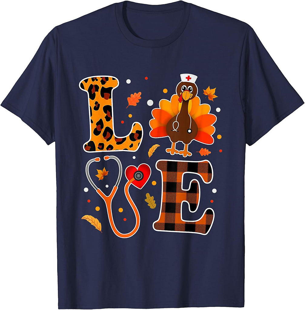 Thanksgiving Fall Turkey Nurse, Funny Love Nursing Gifts Tee T-Shirt