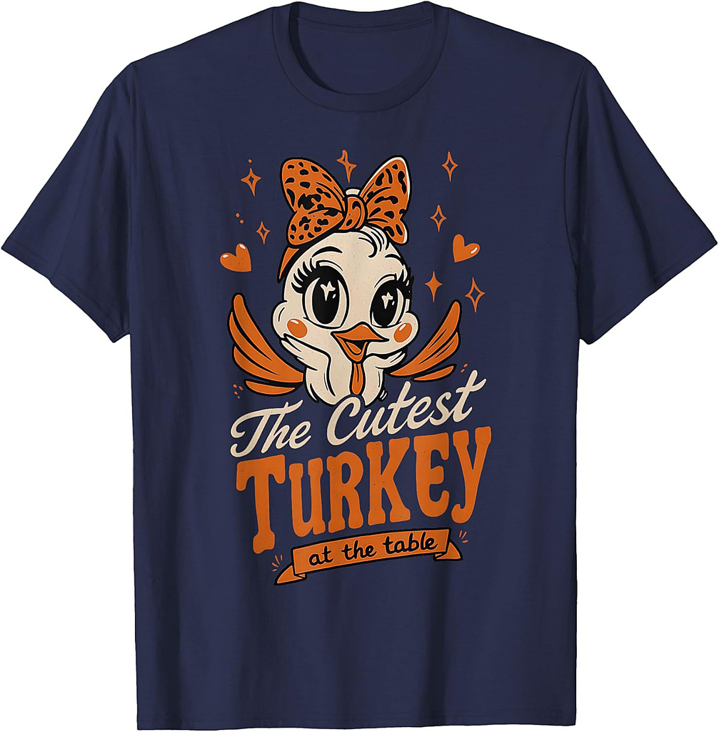 Thanksgiving Girls Fall Cutest Turkey At The Table T-Shirt