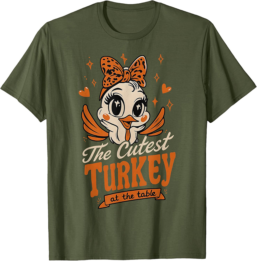 Thanksgiving Girls Fall Cutest Turkey At The Table T-Shirt