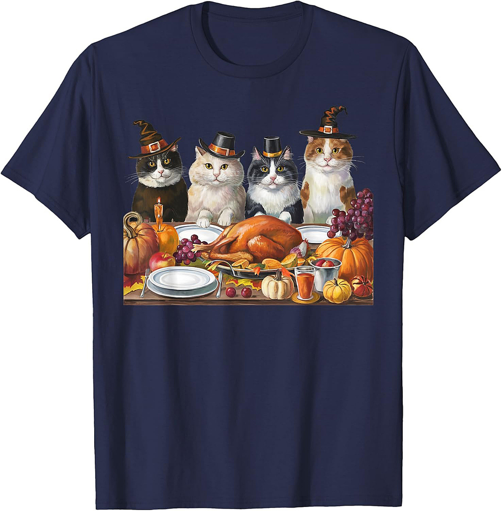 Thanksgiving Day Cat Squad Turkey Gifts For Men Women T-Shirt