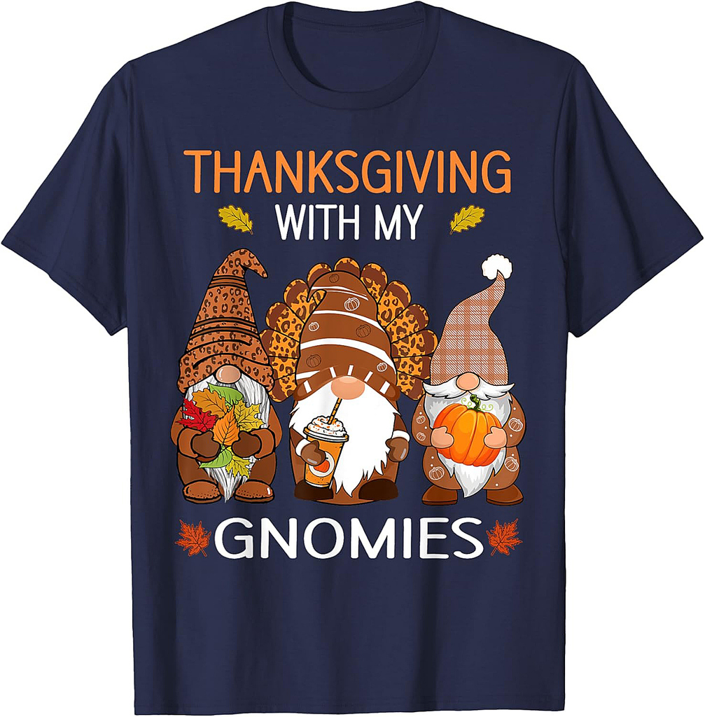 Thanksgiving women gnome fall leopard Turkey men girls T-Shirt